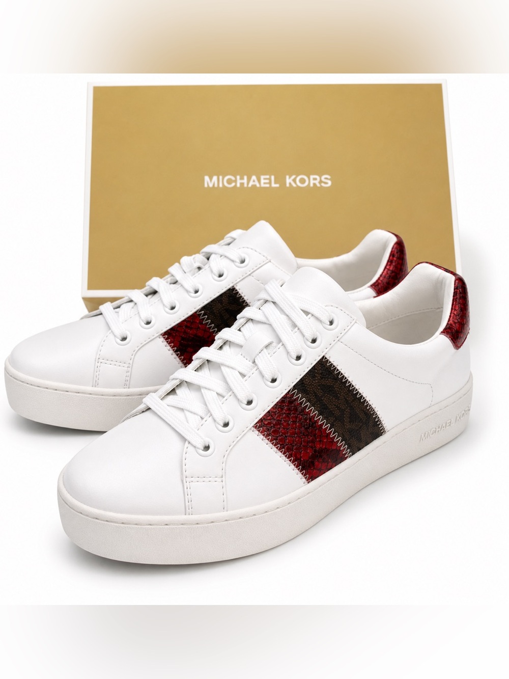 Michael Kors Poppy Lace Up White Leather Sneaker Shoes size 9